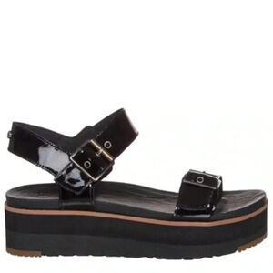 UGG Platform Sandal Patent Leather Silver Buckle Angie Shoe Black Summer Size 11